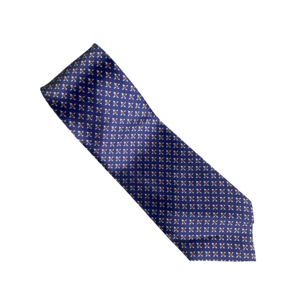 Sanjiang Mens Tie Blue Red Geometric Diamond Pattern Foulard Business 56x4